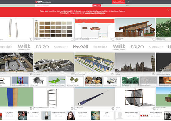 Página inicial do 3D Warehouse
