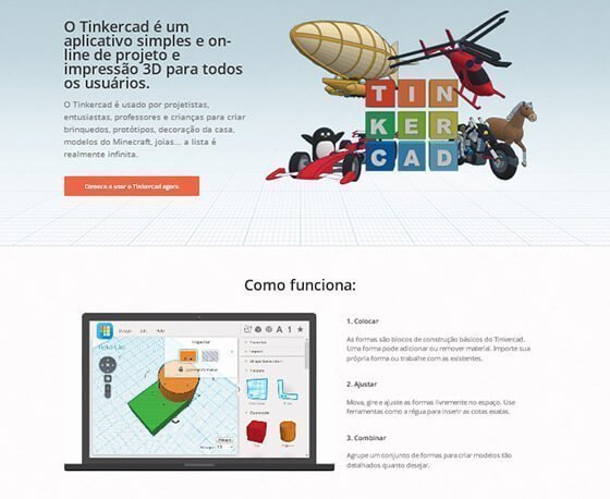Página inicial do Tinkercad
