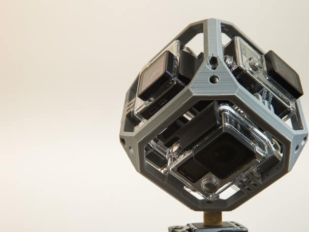 Estrutura esférica impressa em 3D para montar várias GoPro e filmar em 360 graus