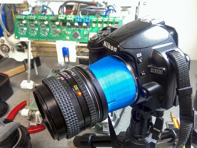 Adaptador macro impresso em 3D para objectivas de encaixe Nikon F