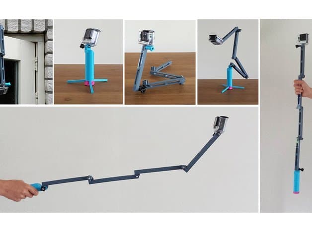 Mini tripé impresso em 3D que se transforma em pau de selfie